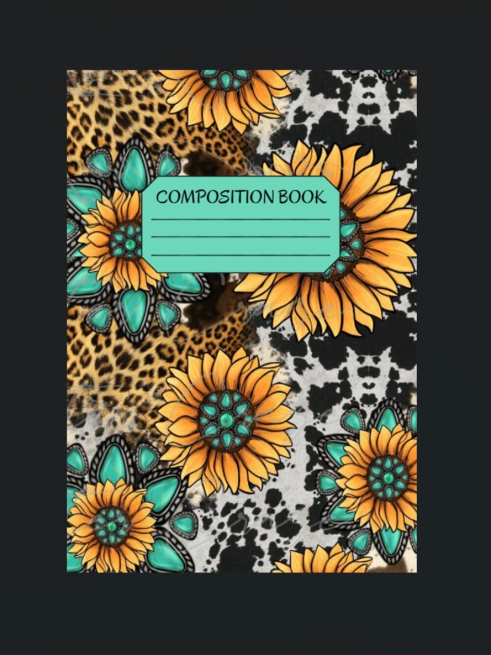 Custom Composition Book & Mini Notebook, Handmade, Turquoise, Sunflowers, Animal